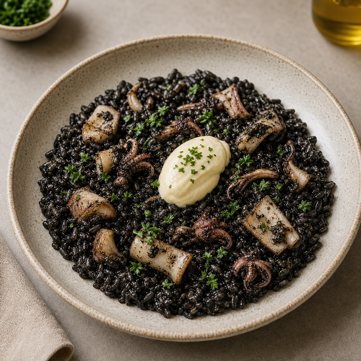Black rice with cuttlefish and aioli