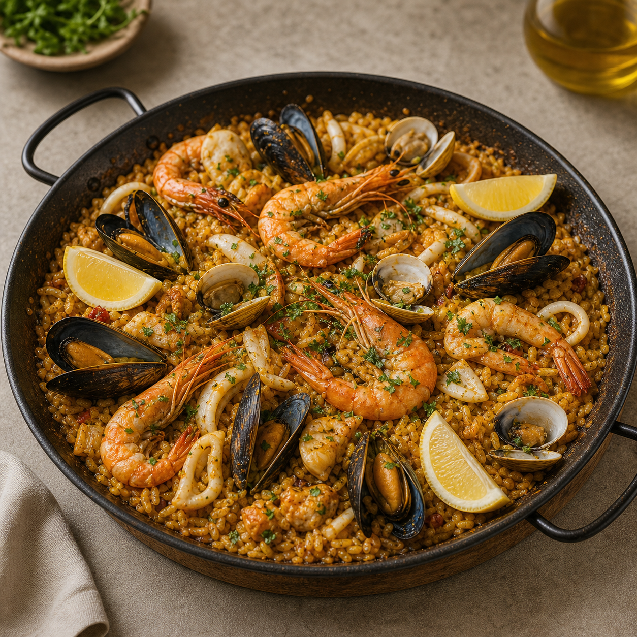 Seafood paella