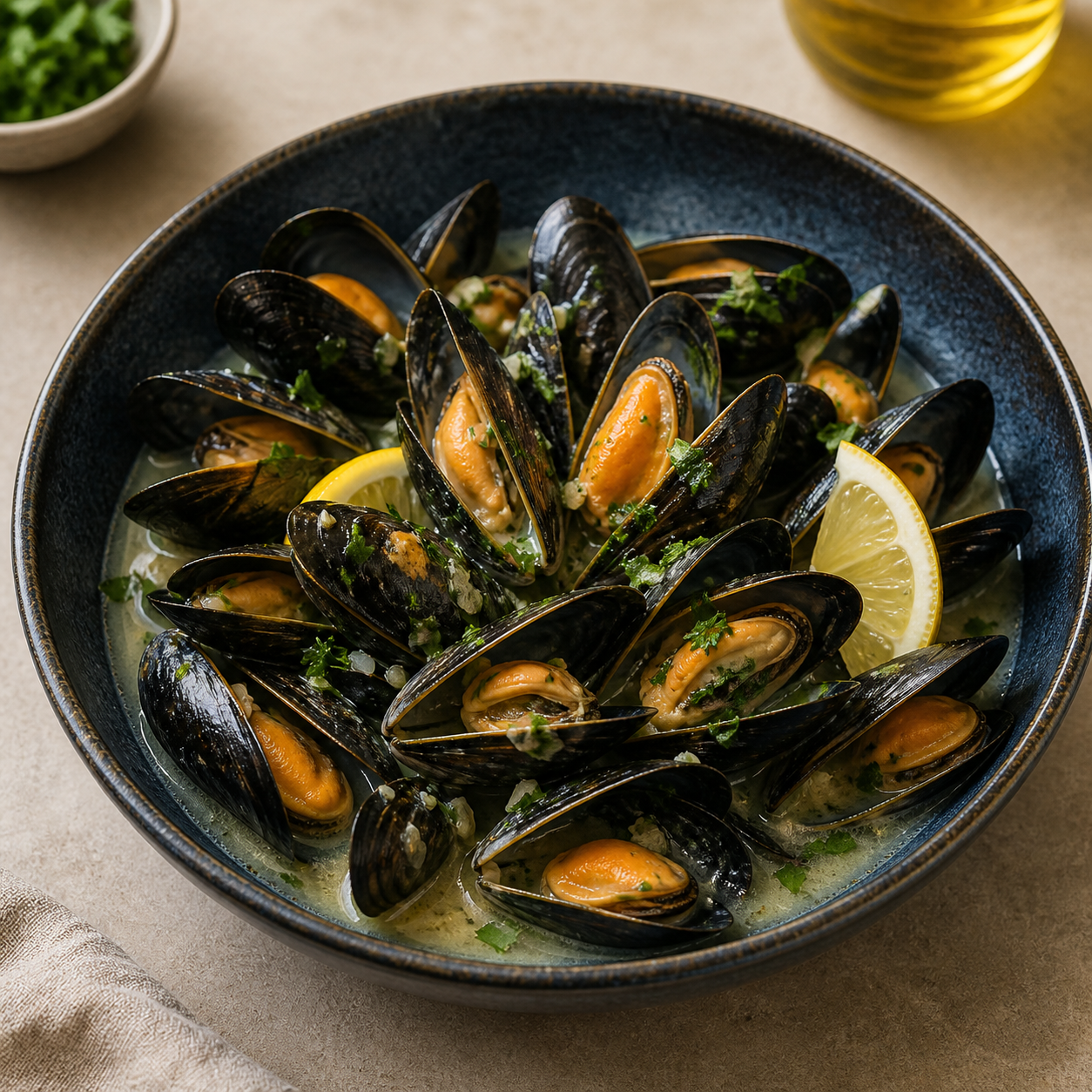 Steamed mussels
